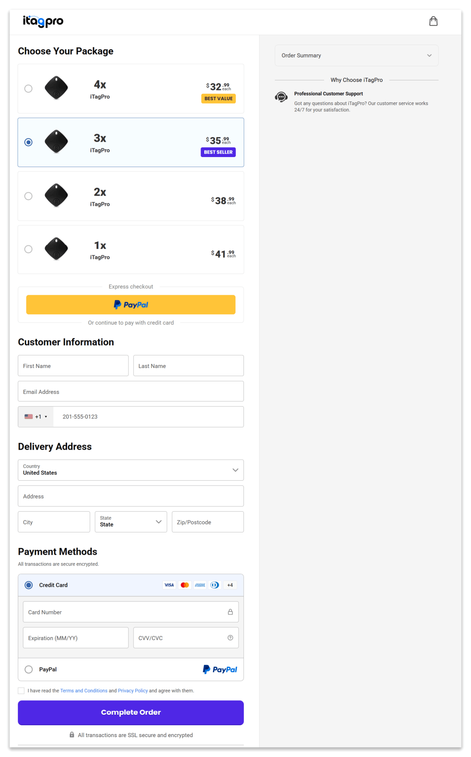 iTagPro Tracker secure checkout page